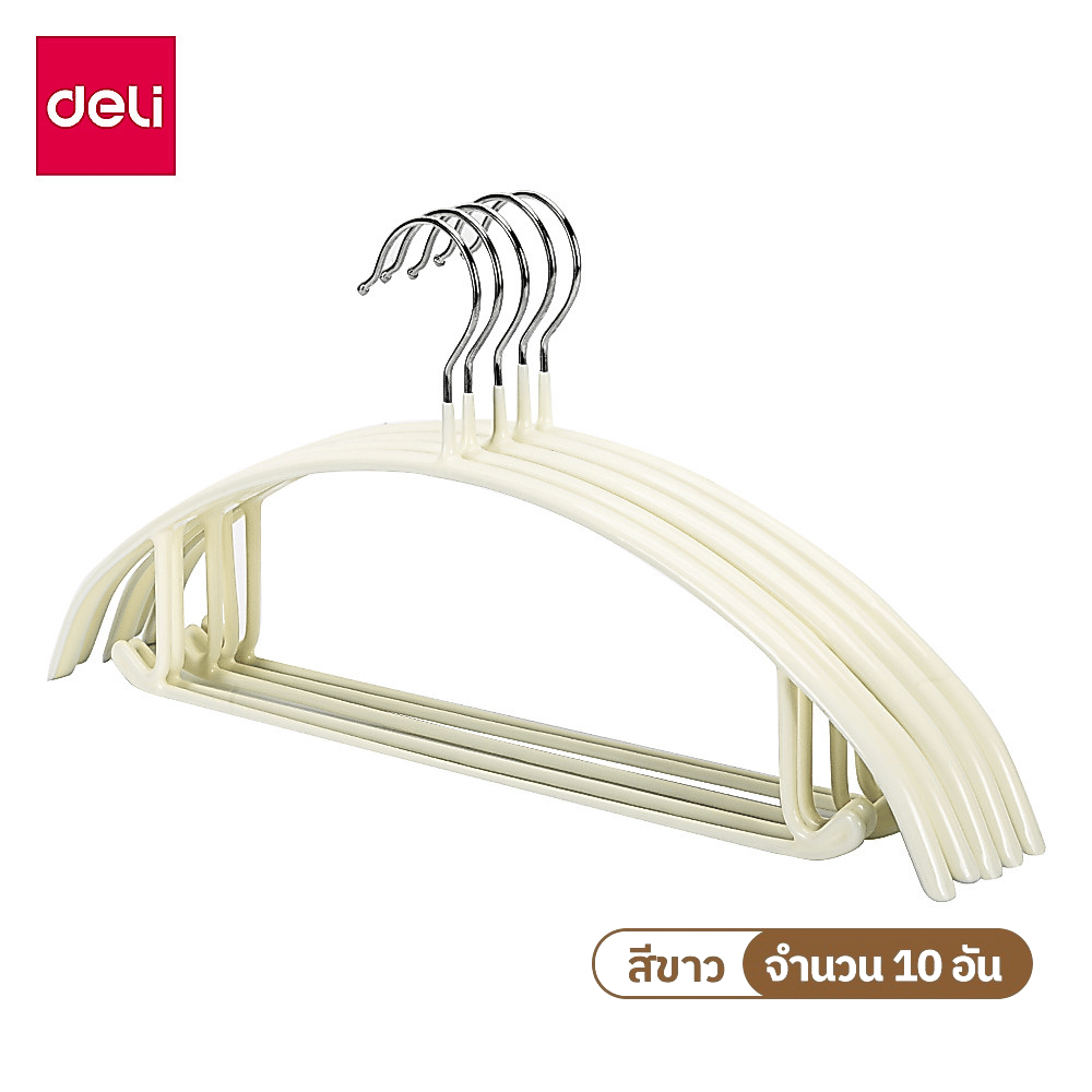 ไม้แขวนเสื้อ DELI VS933-WH-2-10 สีขาว มีกันลื่น 10 ชิ้น_0